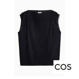 COS Pleated Boat Neck Black Top XS